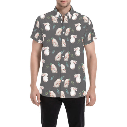 Rabbit Print Design LKS402 Men Short Sleeve Button Up Shirt