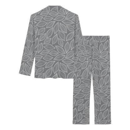 Elm Leave Grey Print Pattern Women's Long Pajama Set