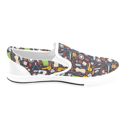 Sewing Equipment Print Design LKS308 White Slip Ons Canvas Women's Shoes