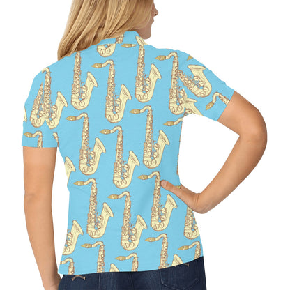 Saxophone Pattern Print Design 03 Women's Polo Shirt