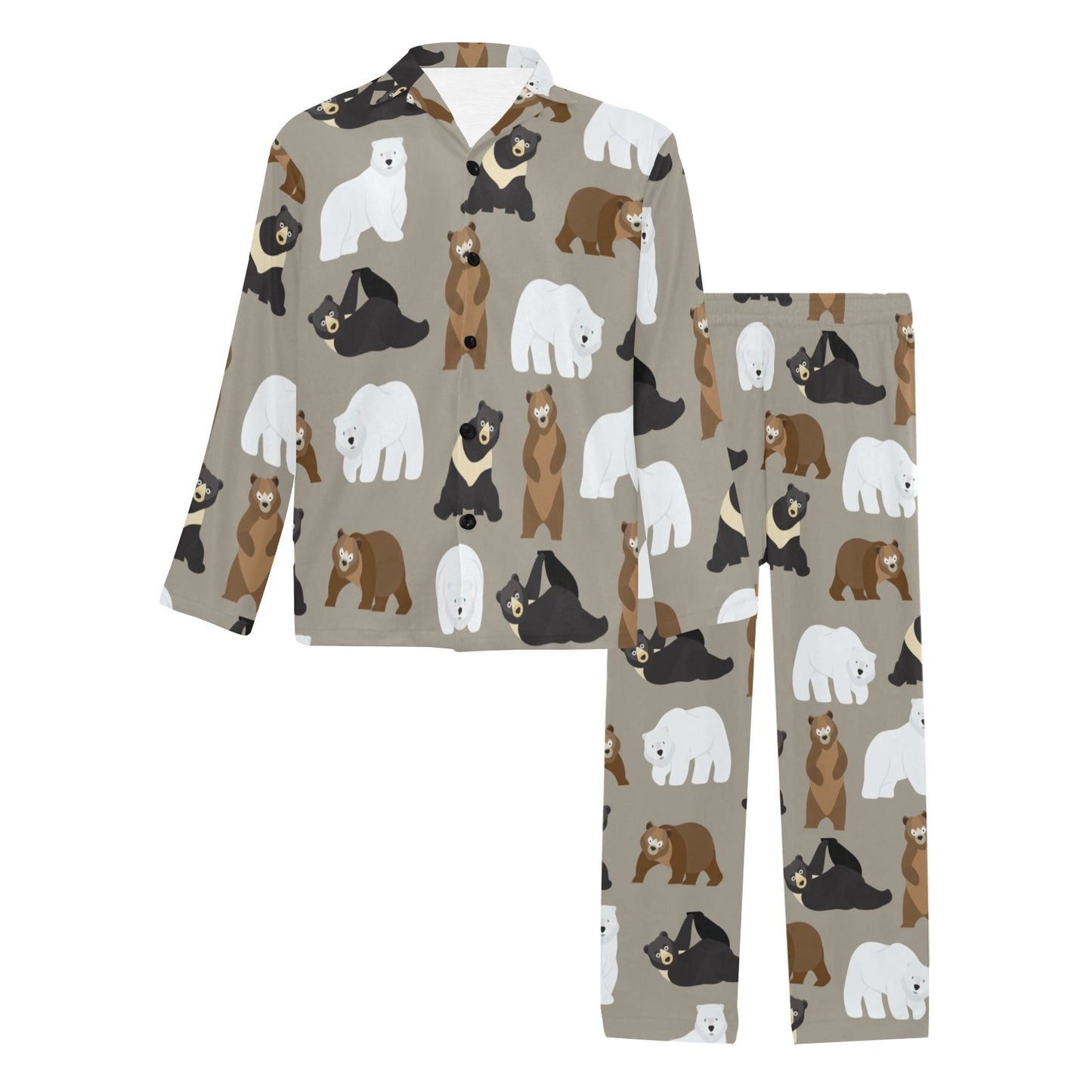 Bear Pattern Print Design BE03 Men's Long Pajama Set