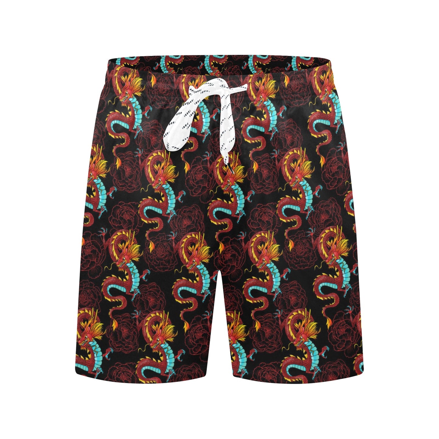 Chinese Dragons and Peonies Design Men's Swim Trunks Beach Shorts