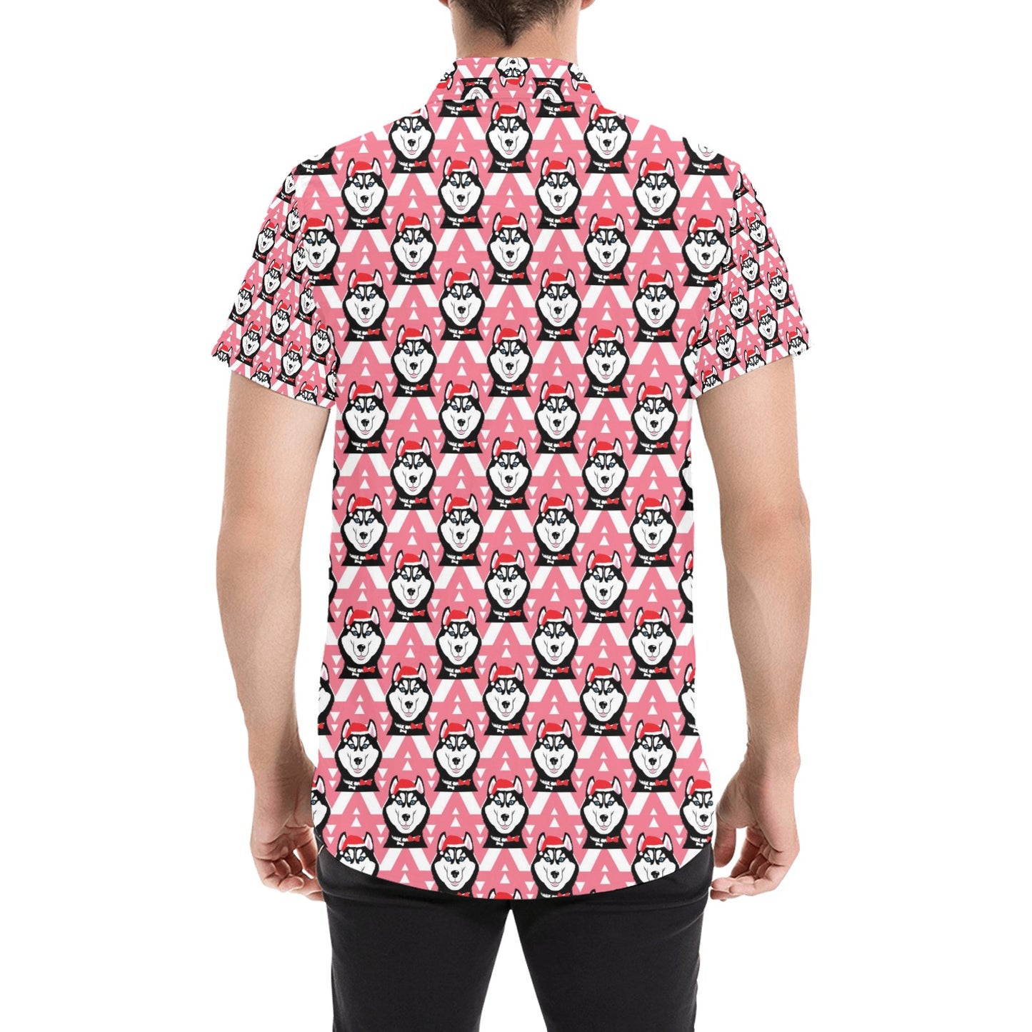 Siberian Huskies Christmas Themed Print Design LKS302 Men Short Sleeve Button Up Shirt