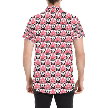 Siberian Huskies Christmas Themed Print Design LKS302 Men Short Sleeve Button Up Shirt