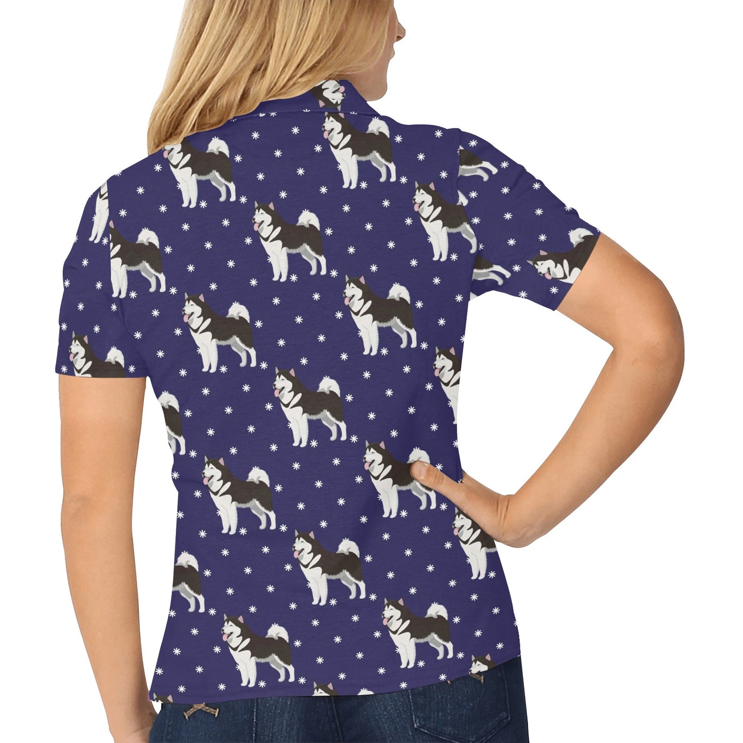 Alaskan Malamute Pattern Print Design 04 Women's Polo Shirt