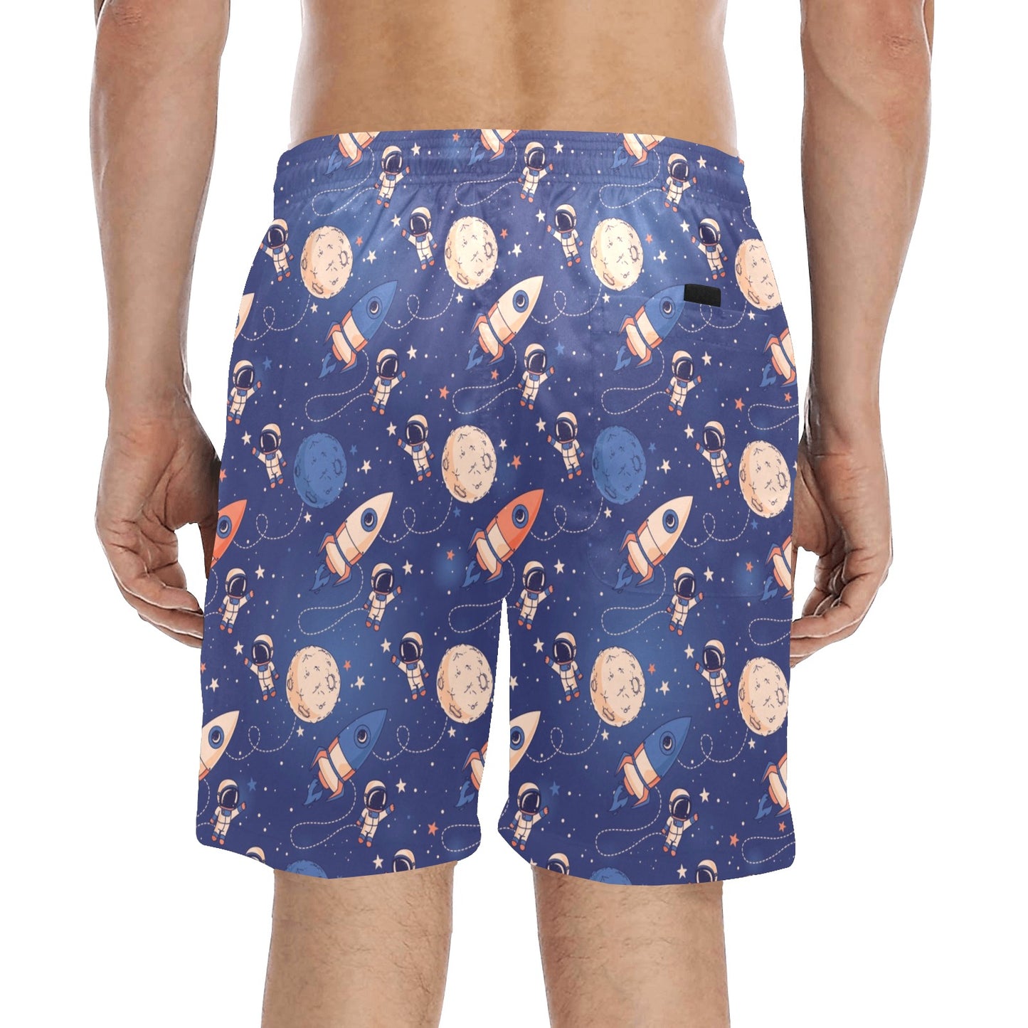 Space Astronaut Rocket Print Design LKS304 Men's Swim Trunks Beach Shorts