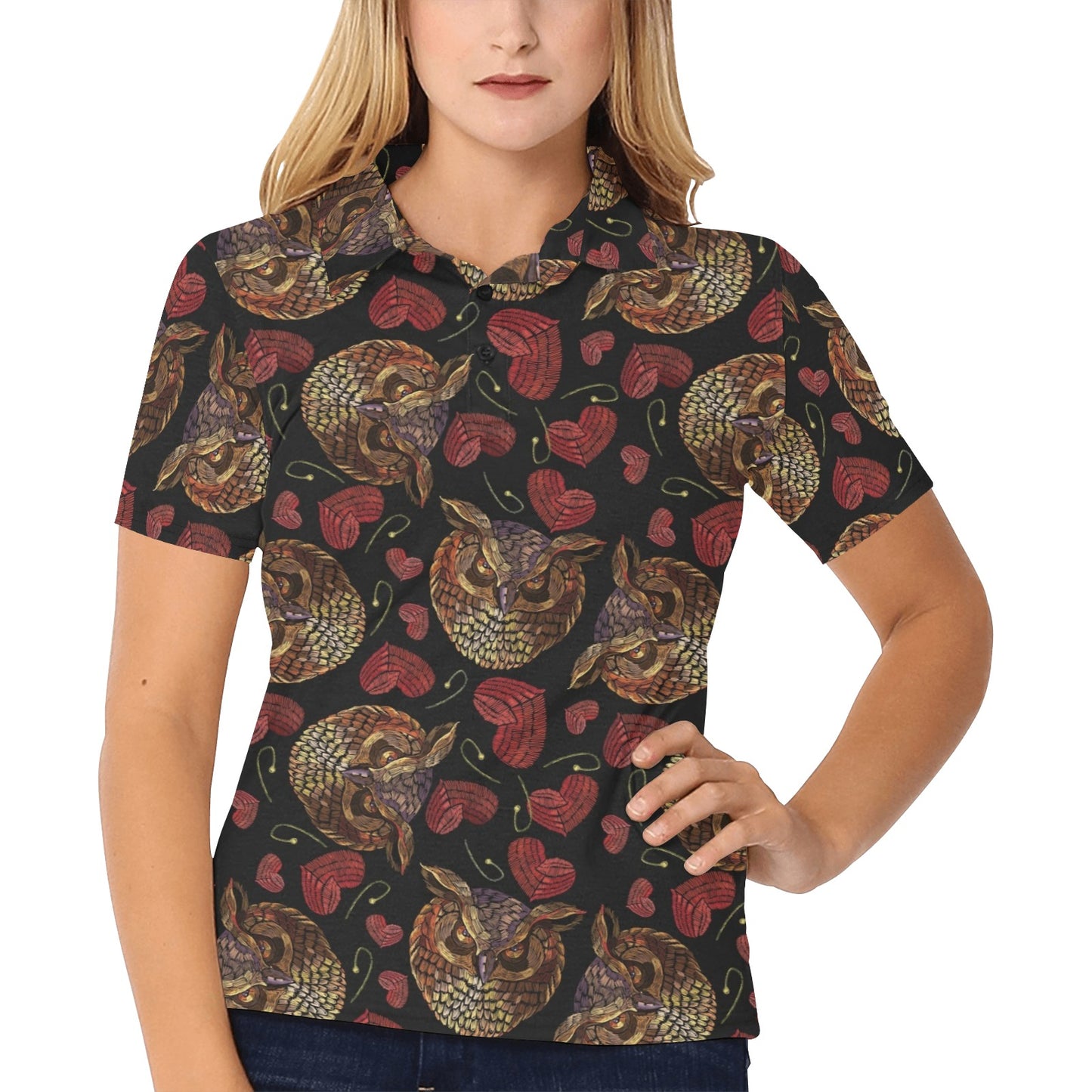 Owl Pattern Print Design A08 Women's Polo Shirt