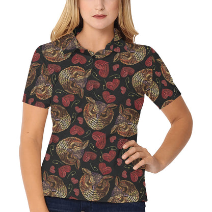 Owl Pattern Print Design A08 Women's Polo Shirt
