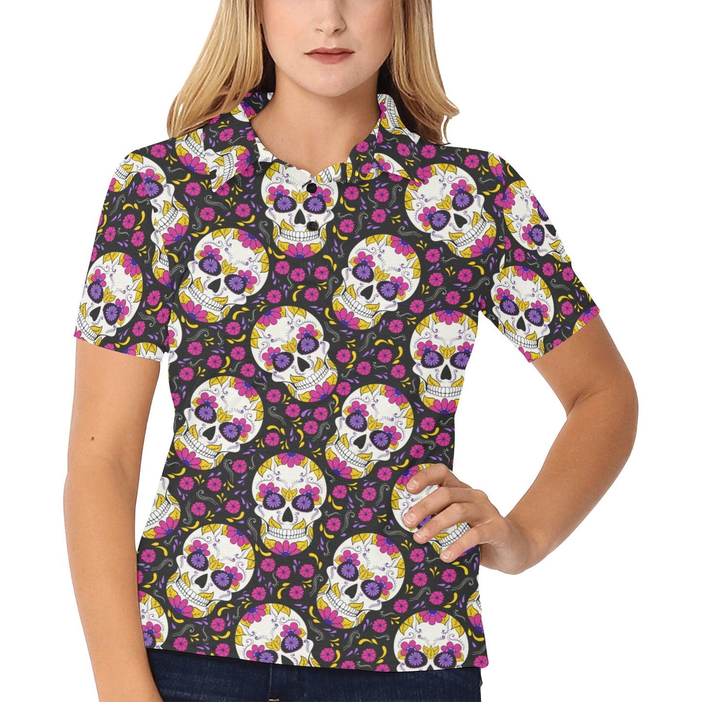 sugar skull Floral Pattern Women's Polo Shirt