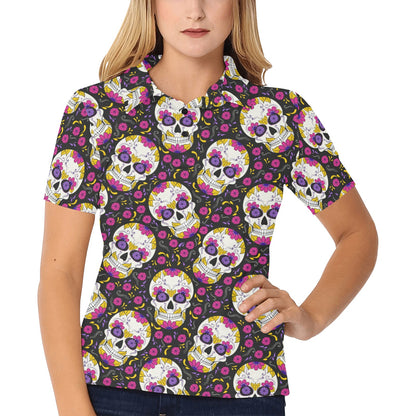 sugar skull Floral Pattern Women's Polo Shirt