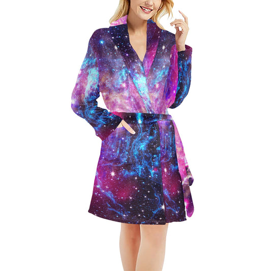 Galaxy Night Purple Space Print Women's Fleece Robe