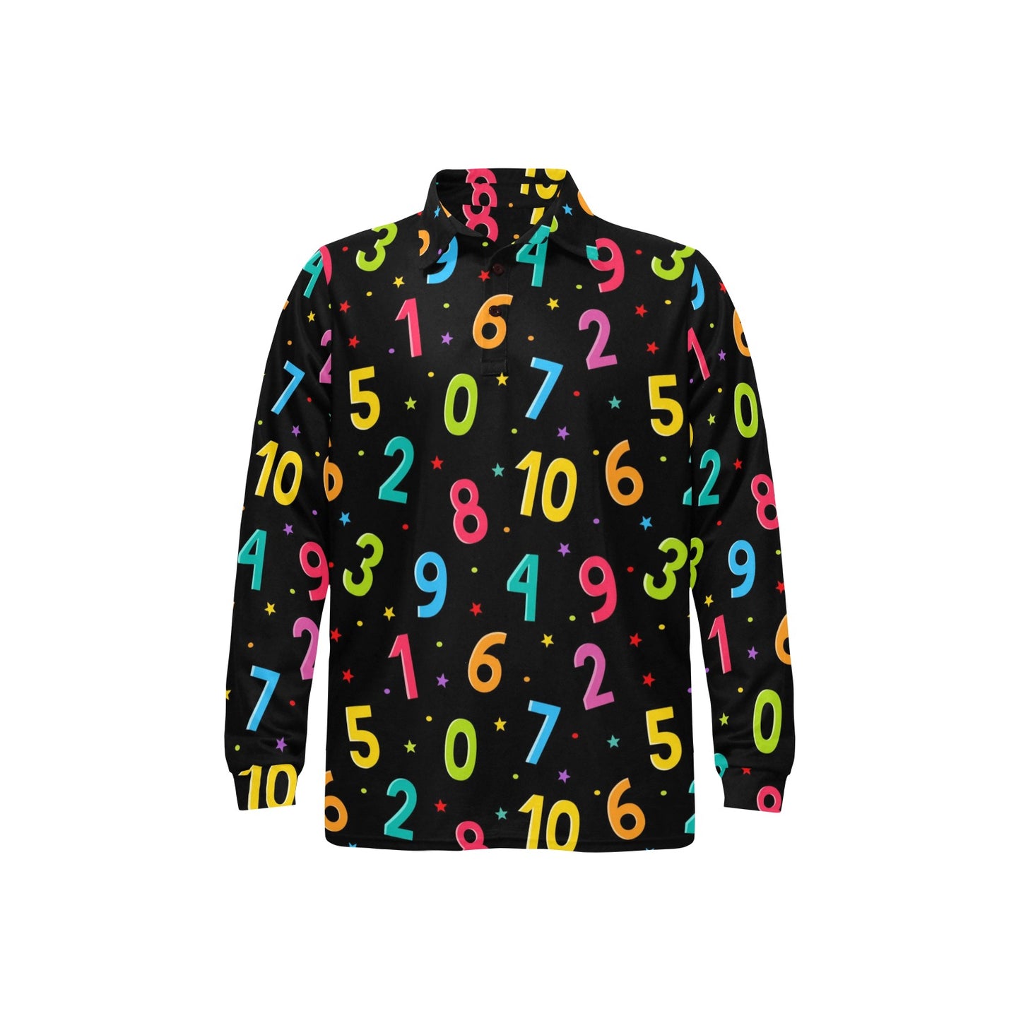 Number Pattern Print Design A04 Long Sleeve Polo Shirt For Men's