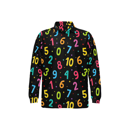 Number Pattern Print Design A04 Long Sleeve Polo Shirt For Men's
