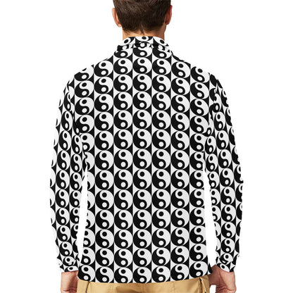 Yin Yang Classic Pattern Design Print Long Sleeve Polo Shirt For Men's
