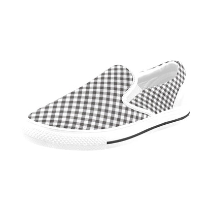 Gingham Print Design LKS402 White Slip Ons Canvas Women's Shoes