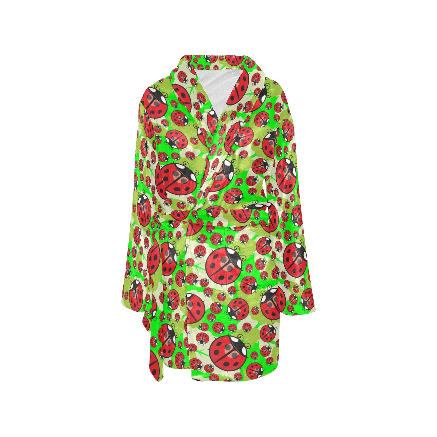 Ladybug with Leaf Print Pattern Women's Fleece Robe
