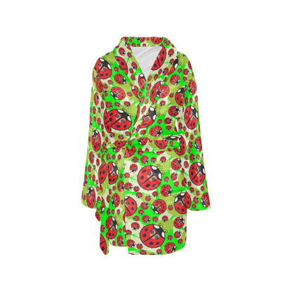 Ladybug with Leaf Print Pattern Women's Fleece Robe