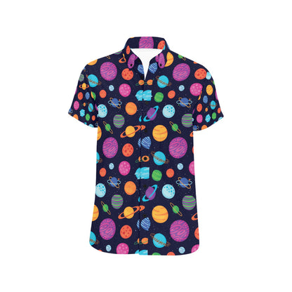 Planet Multicolor Print Design LKS302 Men Short Sleeve Button Up Shirt