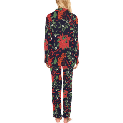 Poinsettia Pattern Print Design POT02 Women's Long Pajama Set