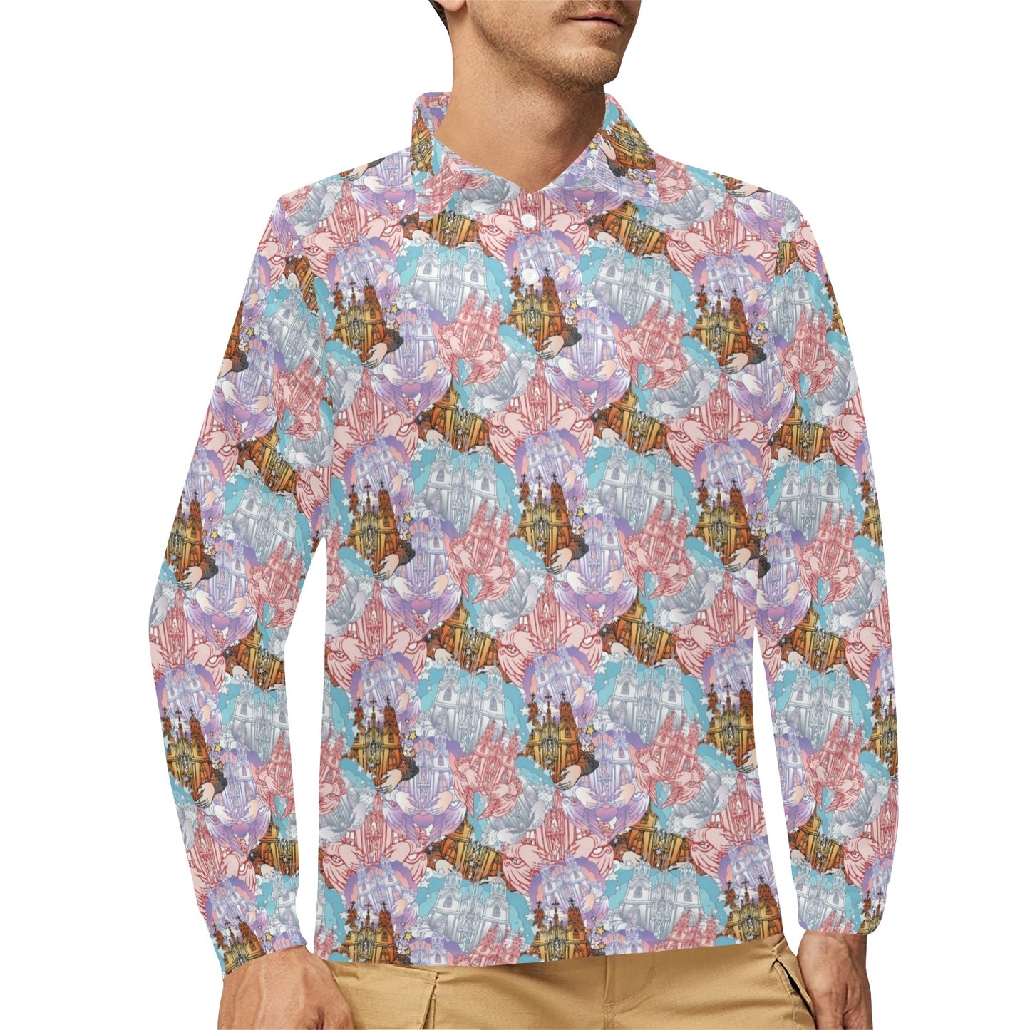 Christian Pattern Print Design 03 Long Sleeve Polo Shirt For Men's