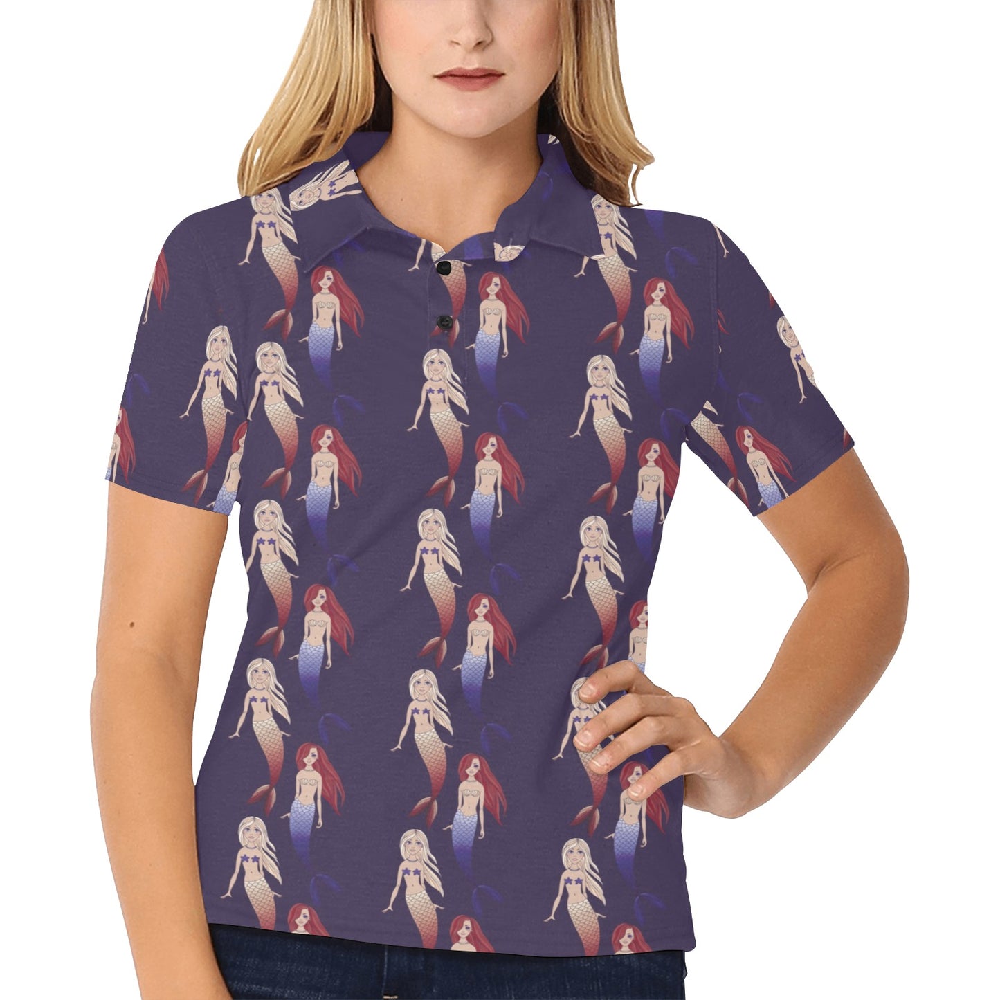 Mermaid Pattern Print Design 02 Women's Polo Shirt