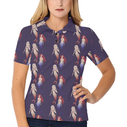 Mermaid Pattern Print Design 02 Women's Polo Shirt