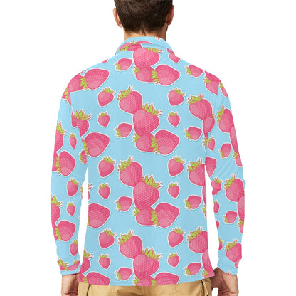 Strawberry Pattern Print Design SB04 Long Sleeve Polo Shirt For Men's