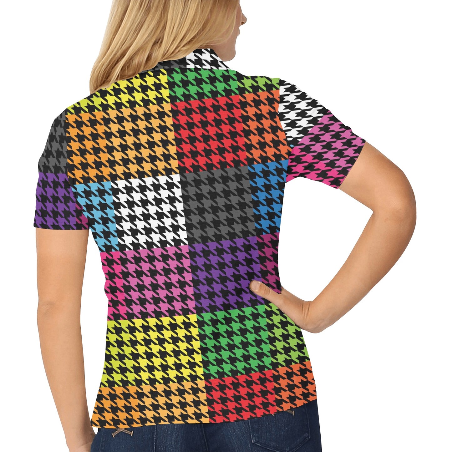 Houndstooth Colorful Pattern Print Design 01 Women's Polo Shirt