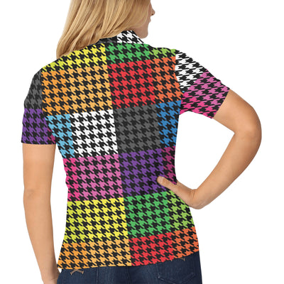 Houndstooth Colorful Pattern Print Design 01 Women's Polo Shirt