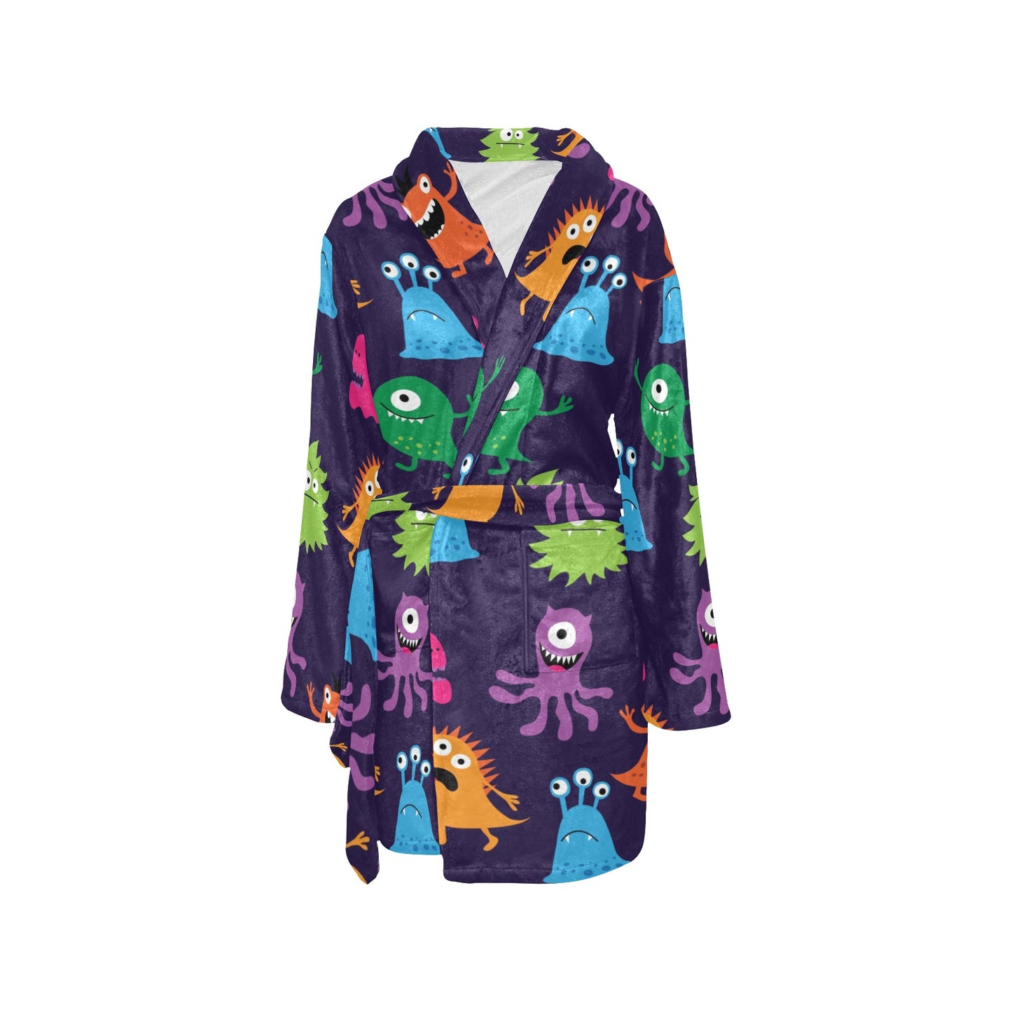 Monster Cartoon Pattern Print Design 02 Women's Fleece Robe