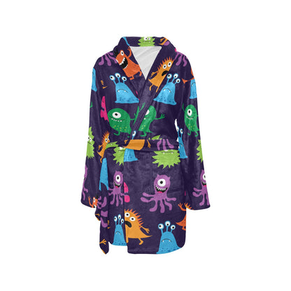 Monster Cartoon Pattern Print Design 02 Women's Fleece Robe