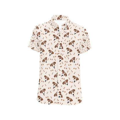 Russell Terriers Paw Print Design LKS303 Men Short Sleeve Button Up Shirt