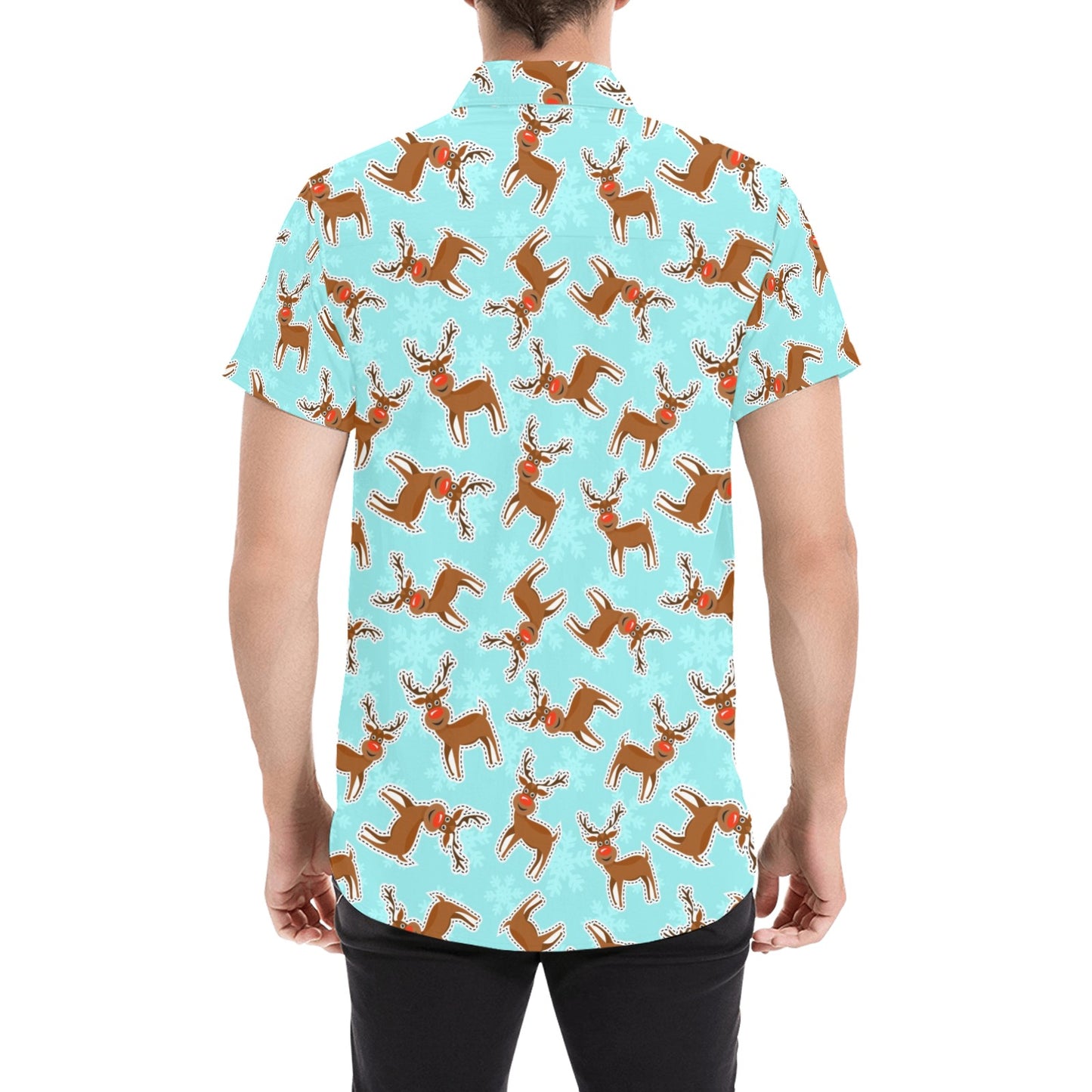 Reindeer Print Design LKS403 Men Short Sleeve Button Up Shirt