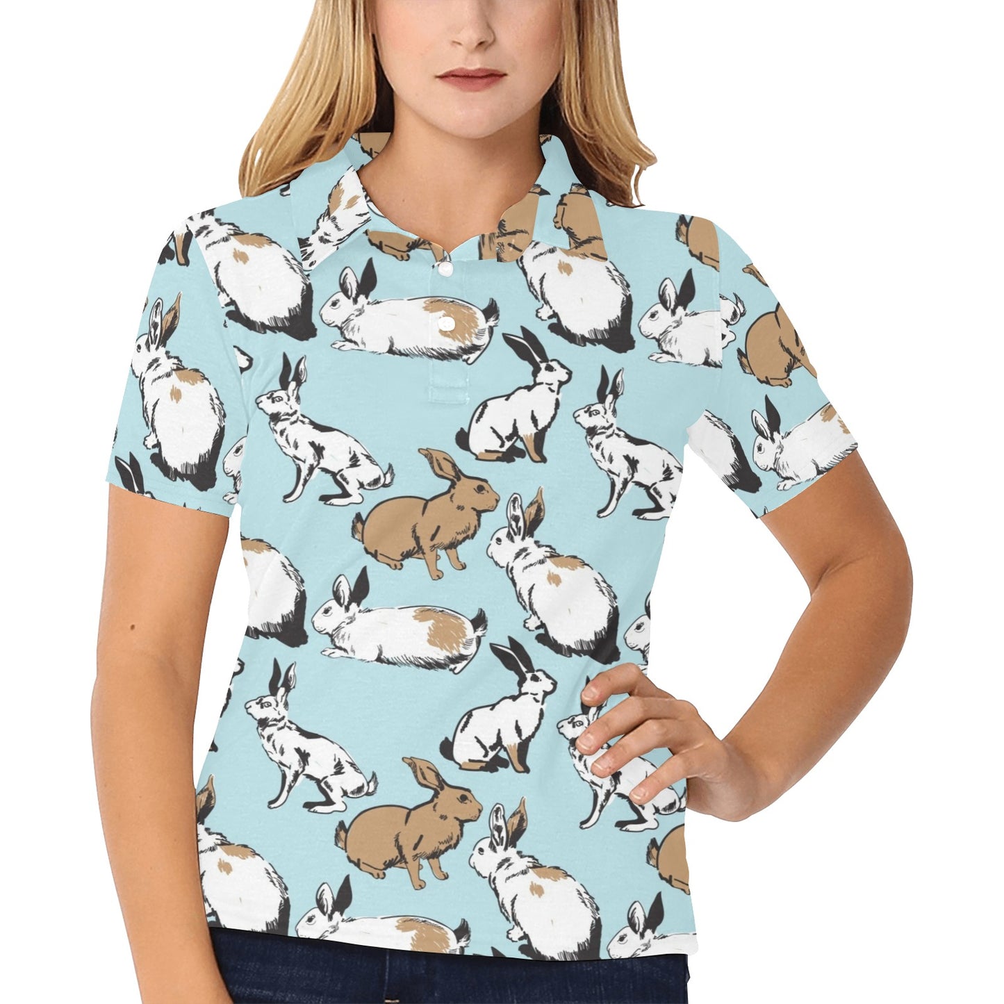 Rabbit Pattern Print Design RB018 Women's Polo Shirt