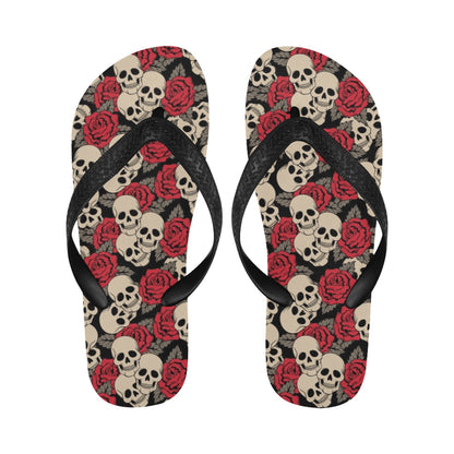 Skull And Roses Print Design LKS301 Flip Flops