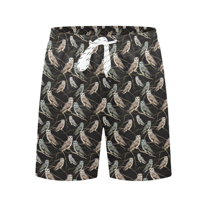 Owl Branch Themed Design Print Men's Swim Trunks Beach Shorts