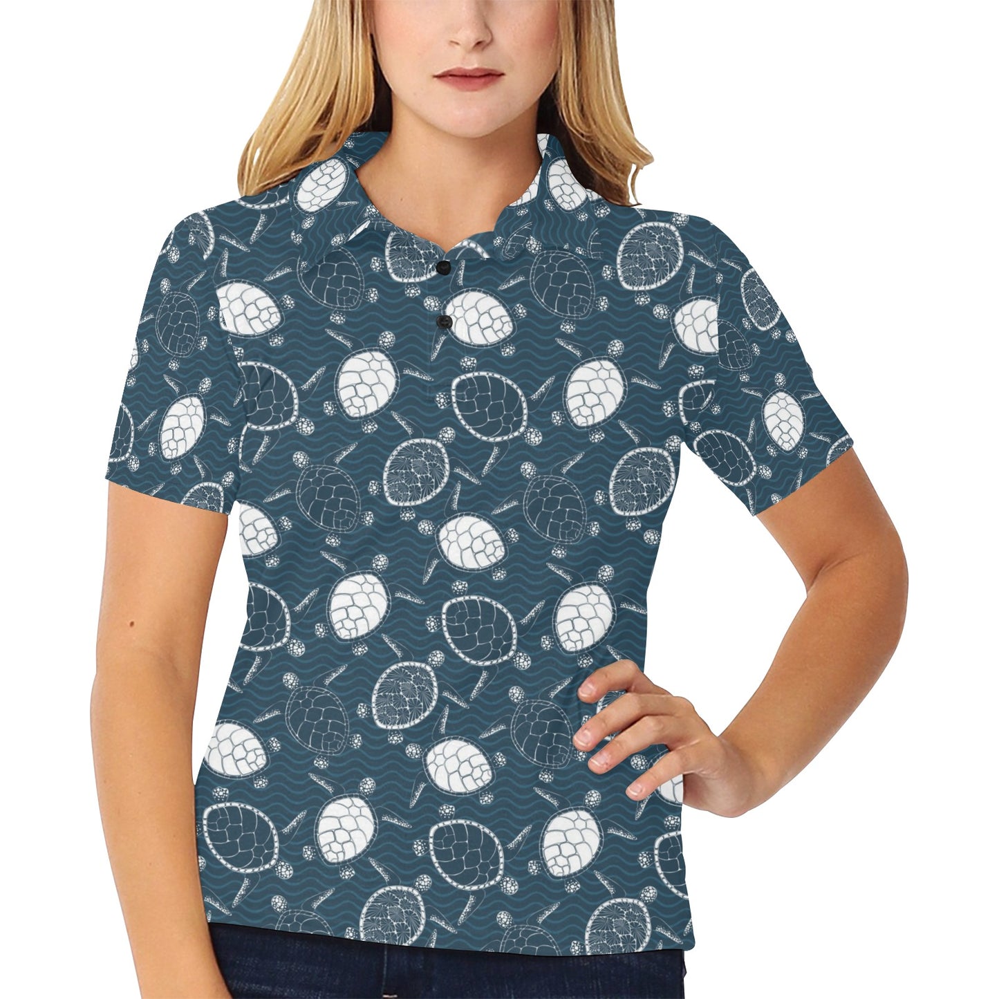 Sea Turtle Print Design LKS3015 Women's Polo Shirt