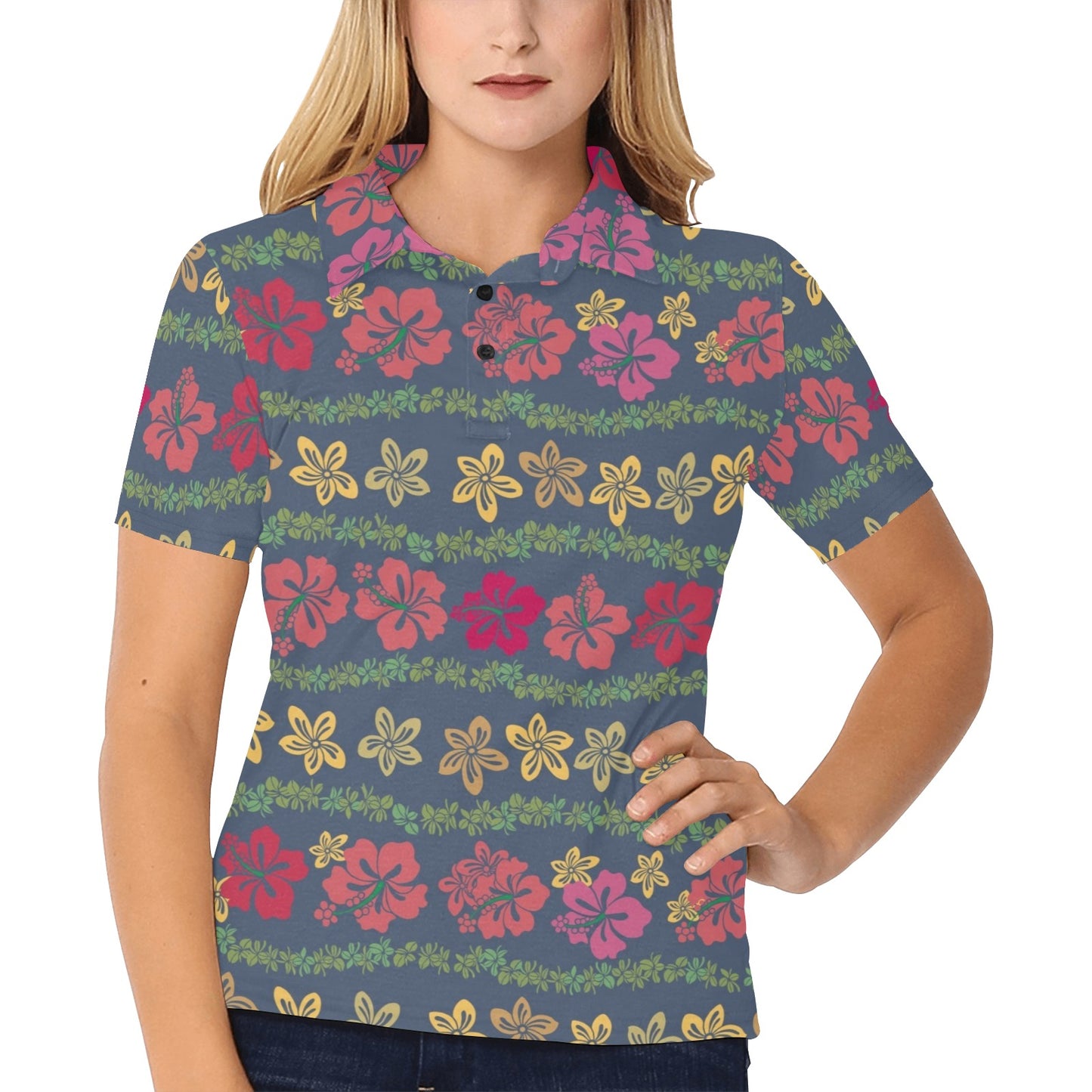 Hawaiian Themed Pattern Print Design H018 Women's Polo Shirt