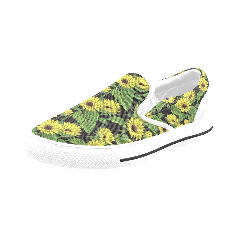 Sunflower Print Design LKS3010 White Slip Ons Canvas Women's Shoes