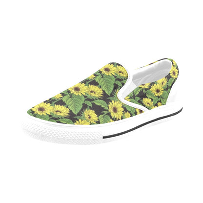 Sunflower Print Design LKS3010 White Slip Ons Canvas Women's Shoes