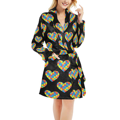 Autism Awareness Heart Design Print Women's Fleece Robe
