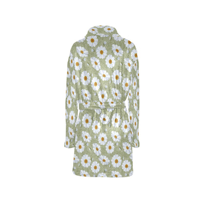 Daisy Yellow Print Pattern Women's Fleece Robe