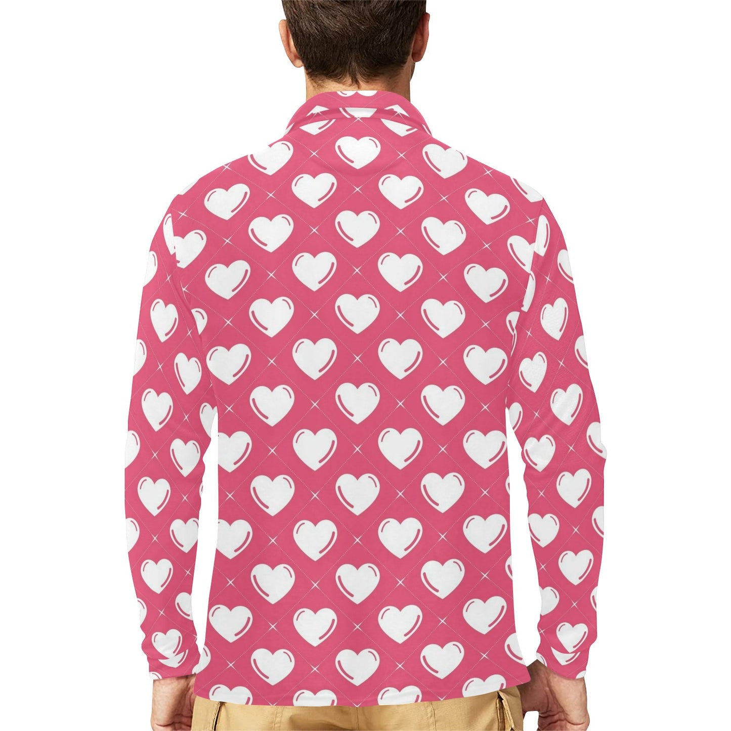 Heart Pattern Print Design HE07 Long Sleeve Polo Shirt For Men's