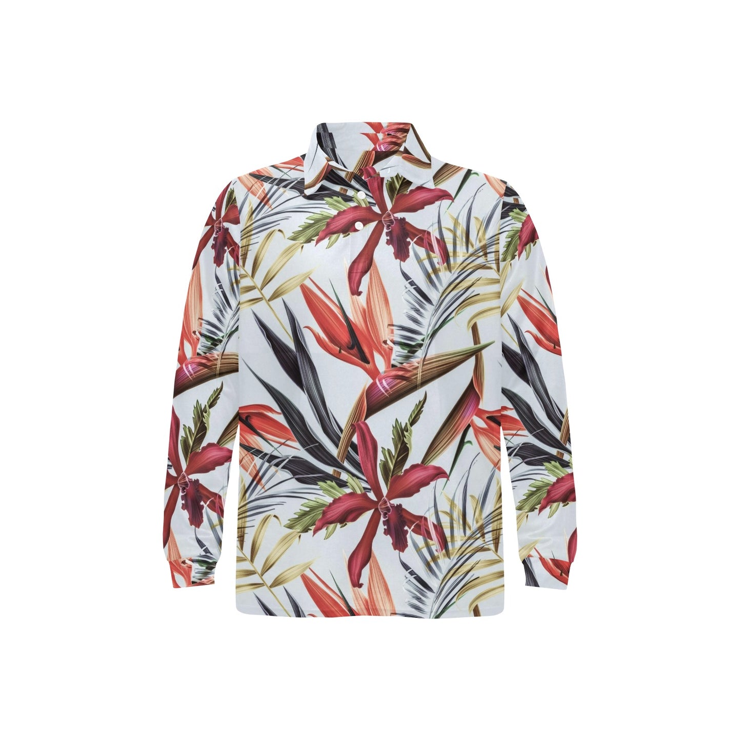 Tropical Flower Pattern Print Design TF021 Long Sleeve Polo Shirt For Men's