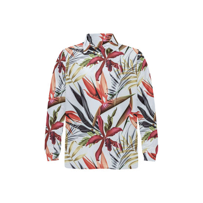 Tropical Flower Pattern Print Design TF021 Long Sleeve Polo Shirt For Men's