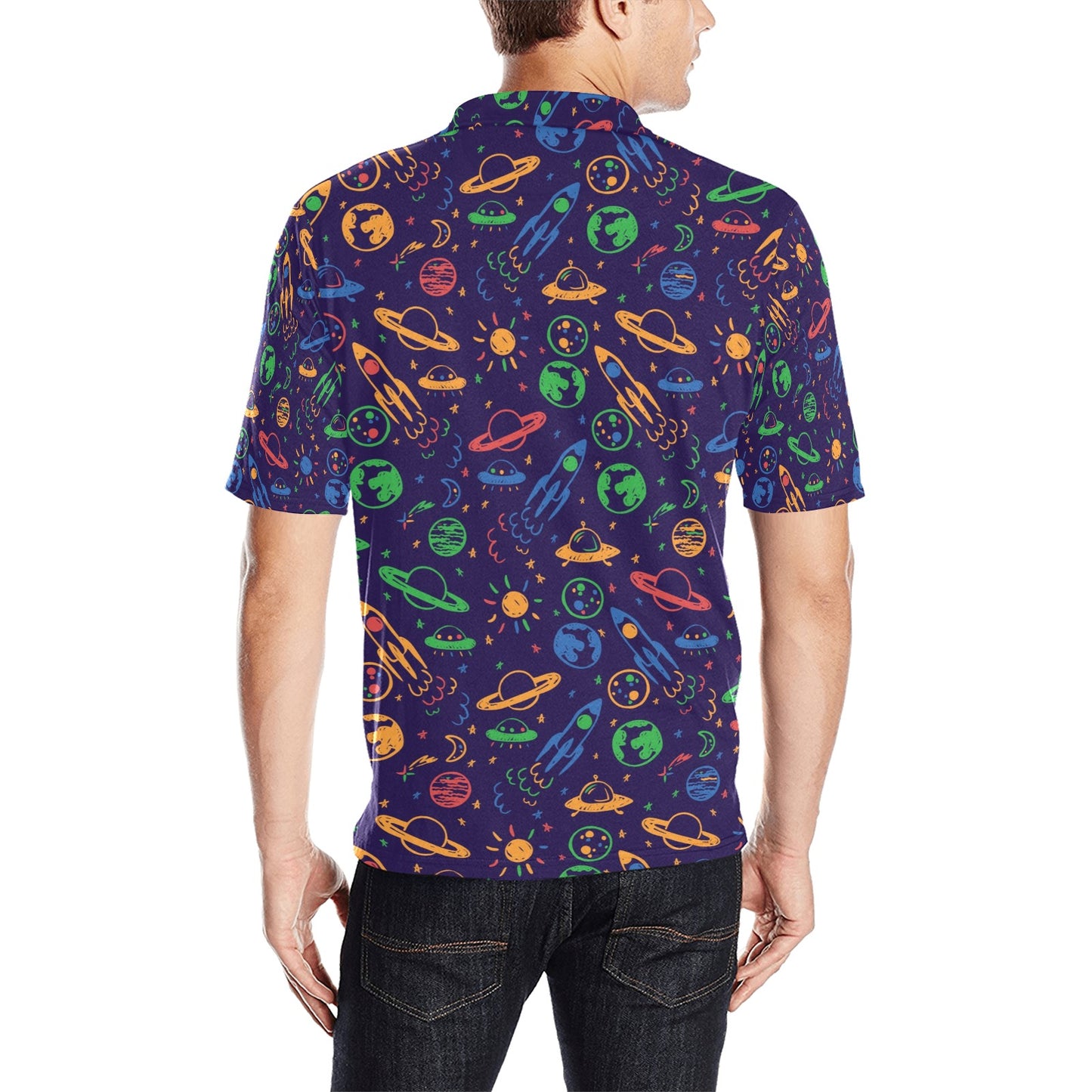 UFO Space Rocket Print Design LKS302 Men Polo Shirt