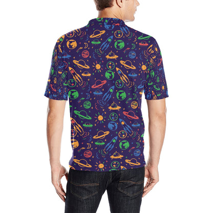 UFO Space Rocket Print Design LKS302 Men Polo Shirt