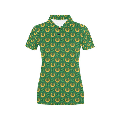 Shamrock Horseshoes Print Pattern Women's Polo Shirt