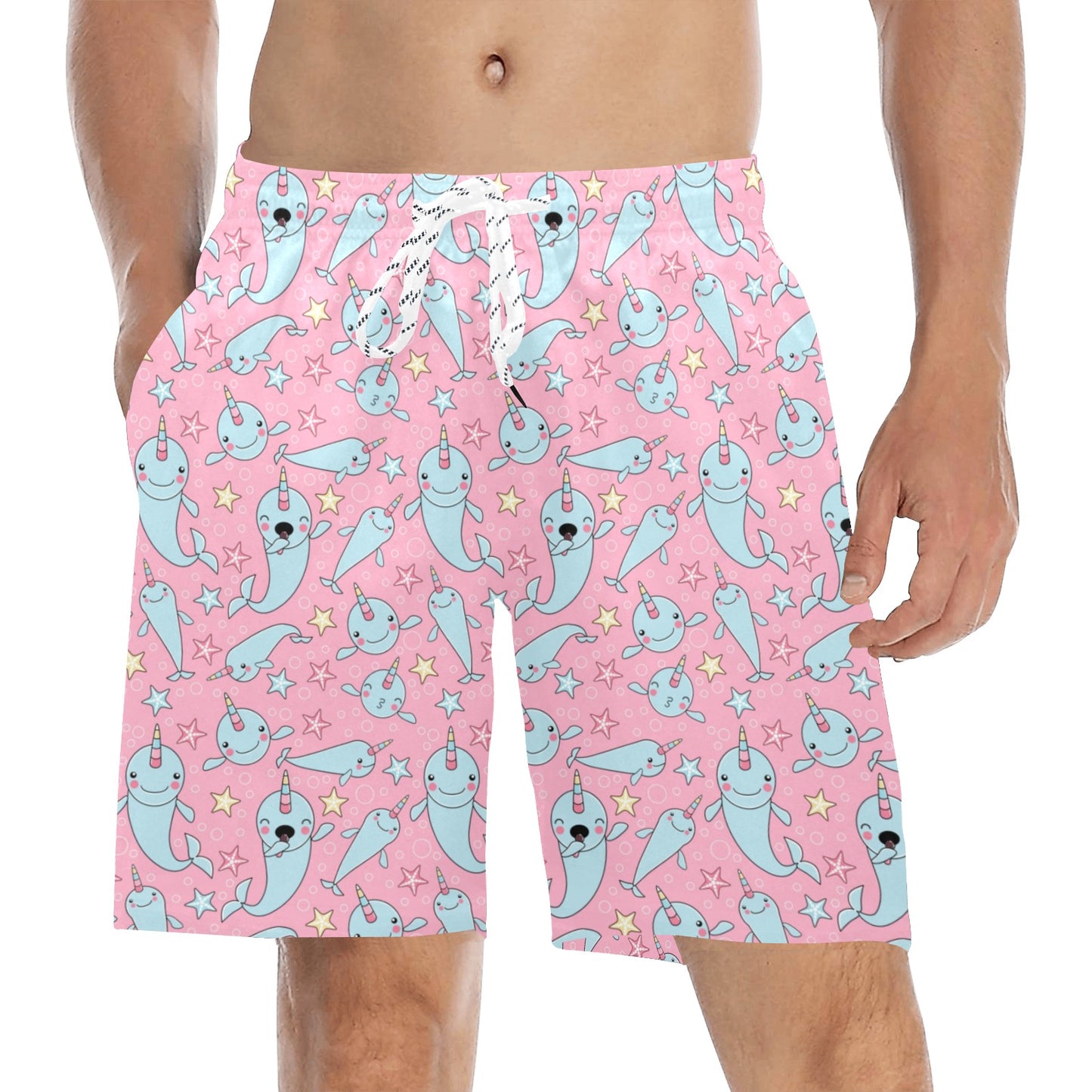 Narwhal Cartoon Cute Print Men's Swim Trunks Beach Shorts
