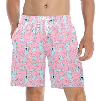 Narwhal Cartoon Cute Print Men's Swim Trunks Beach Shorts